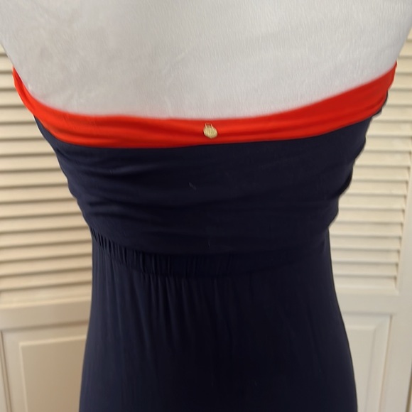 T-bags navy and orange color-block strapless maxi dress - Picture 6 of 9